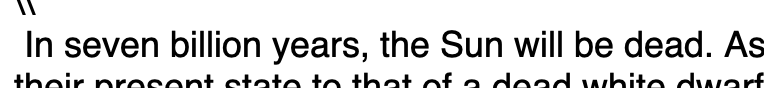 A clip from an email saying "In seven billion years, the Sun will be dead."