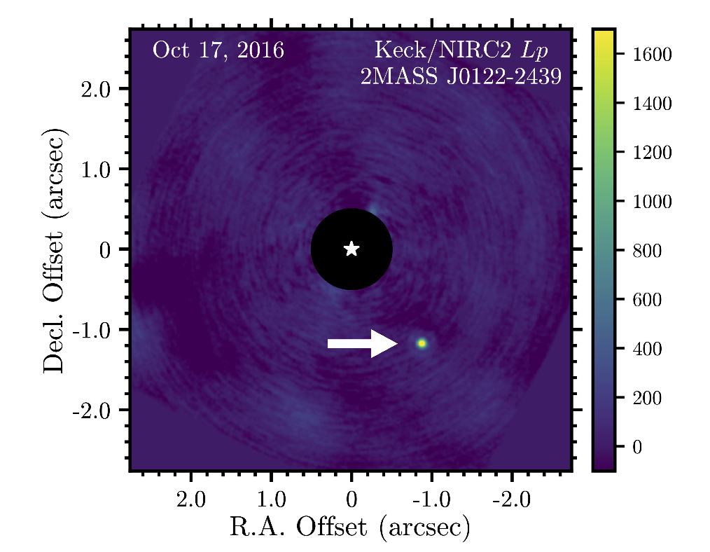 An image of a star with a companion next to it, processed using the new method. The companion is to the lower right of the star, which is itself masked.