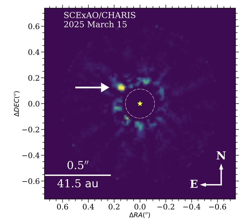 HIP 54515 b shown as a point source at the 11 o'clocl position next to the star